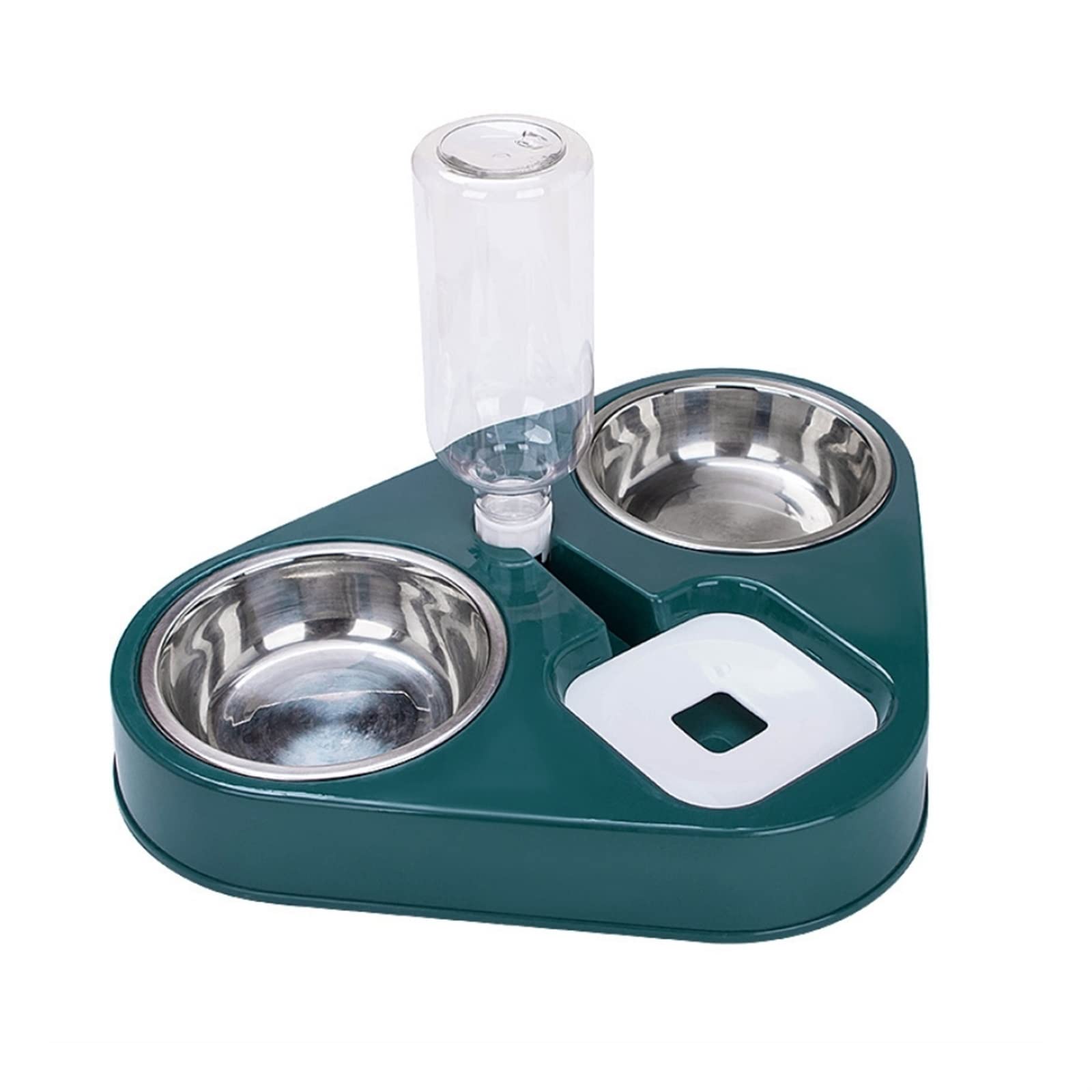 Dog Water Dispenser, Stainless Steel Dog Cat Feeder Food Bowl With 500ML Dog Water Bottle Automatic Drinking Feeder Cat Food Bowl Pet 3 Bowl (Color : Dark blue)