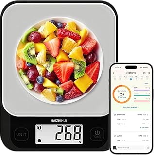 FITDAYS Digital Food Scale with Nutritional Calculator, Smart Food Kitchen Scale, Food Weight Scale Grams and Ounces for Weight Loss, Calorie, Macro and Cooking, Stainless Steel