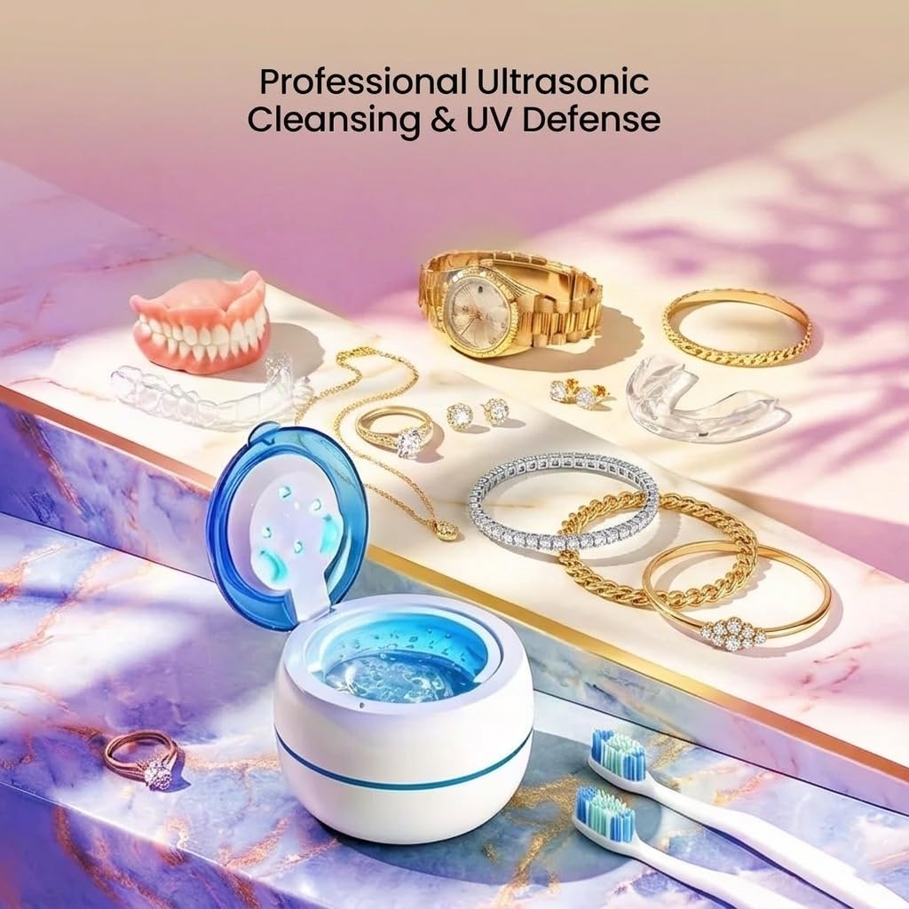 Ultrasonic Retainer Cleaner Machine for Invisalign, Night Guard & Dentures, Compact Ultrasonic Dental Cleaner for Retainers, Mouth Guards & Small Items, 200ml Capacity