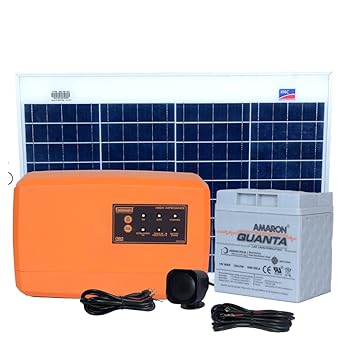 Fieldmaster Solar Fencing Zatka Machine Kit for Farm - Agricultural, Industries, Residential Area Electric & Solar Operated Fence Energizer Machine with Battery & Solar Panel (20 Acre Covered)