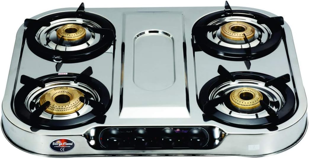Surya Flame Optima Deep Draw Stainless Steel 4 Burner Gas Stove (Black)