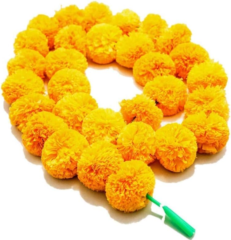WhiteStore Artificial Marigold Fluffy Flowers Garlands for Decoration - Pack of 1 (Yellow)