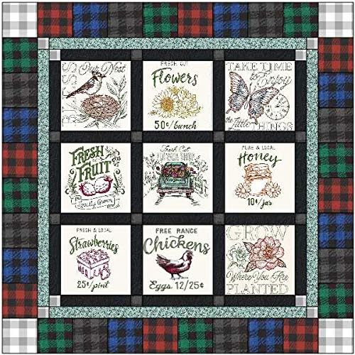 Material Maven Quilt Kit Farmer's Market Farmhouse Style/Pre Cut Ready to Sew/Finished Embroidery