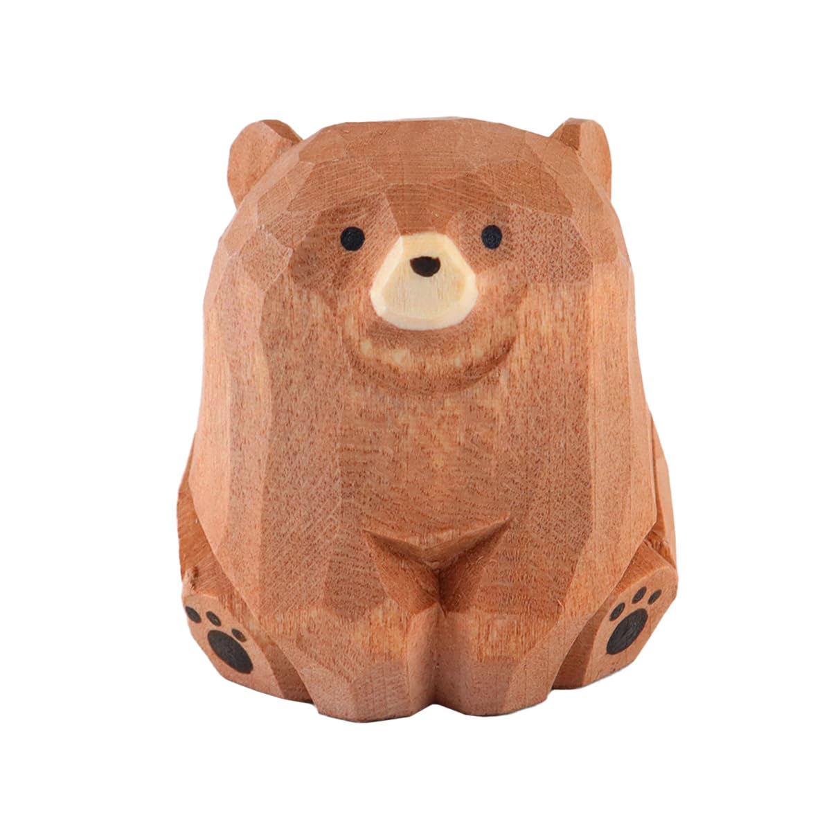 DUZEPA Cute Small Bear Figurines Hand Carved Wooden Bear Ornament Tabletop Collectible Animal Decor Bookshelf Coffee Table Bedside Table 3x3.5x3.5cm