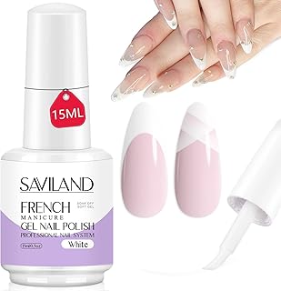 Sponsored Ad - Saviland 15ML French Gel Nail Polish - 1PC White Color Soak Off U V LED Gel Polish Quick French Manicure De...