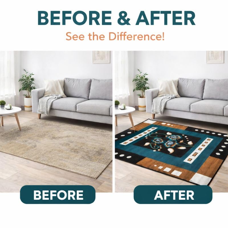 Image of GULDASTA Multi-Color Floral Carpet 6x8 Feet Premium Anti-Slip Dining Room Living Room Area Rug Washable Home Decor