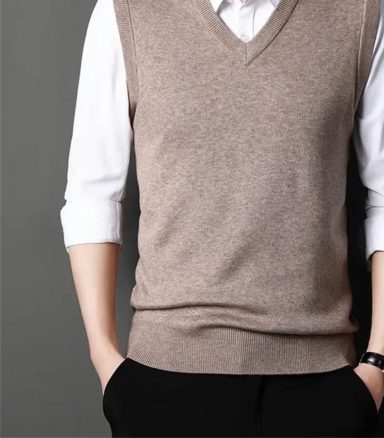 Mens Wool Sweater Vest Solid Color V Neck Casual Knit Vest Warm Versatile Top Soft Pullover2