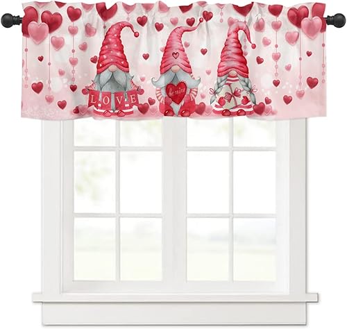 Miniatura 5 de Ochine Cenefa de cortina de San Valentín para decoración de ventanas, decoración del día de San Valentín, ramas de San Valentín, cenefa corta con
