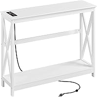 Yaheetech 40-Inch White Console Table with Power Outlets & USB Charging Station, Entryway Sofa Table with Storage Shelves for Hallway Living Room