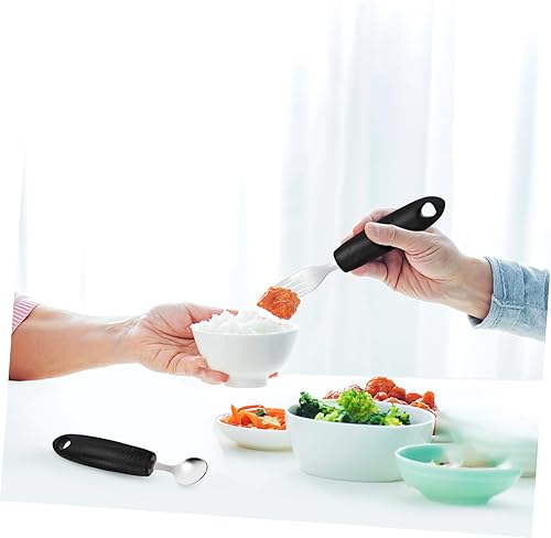 Miniatura 2 de OUNONA 1 juego de utensilios adaptativos para pacientes ancianos, asas ergonómicas con peso, tenedores, cucharas, herramientas de comedor cómodas