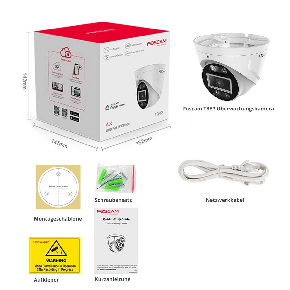 Foscam T8ep Dome IP-Sicherheitskamera Drau?en 3840 X 2160 Pixel Wand (t8eP-w)