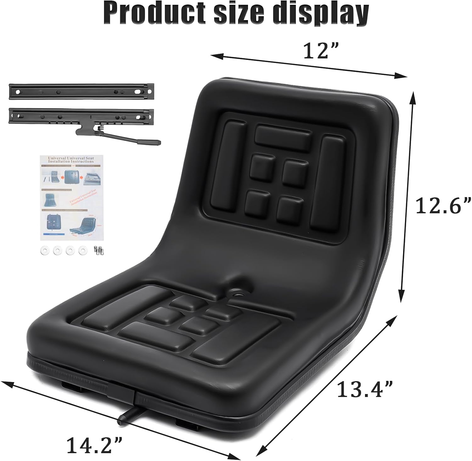 Universal Tractor Seat - Adjustable PVC Leather, High Back Replacement for Tractors, Forklifts, Riding Mowers - Ergonomic Design, High Compatibility, Black