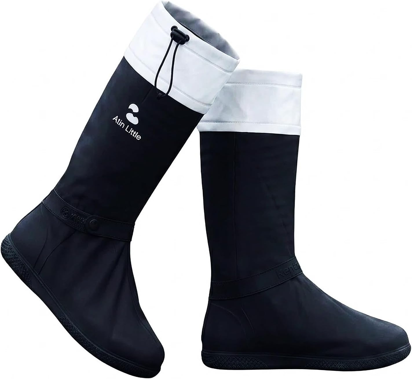 Waterproof Shoe Covers for Women, Fashion High-Calf Waterproof Rain Boots Cover, Reusable, with Drawstring and Zipper, Easy to Fold, Non-Slip, Motorcycle & Bike Shoe Protectors
