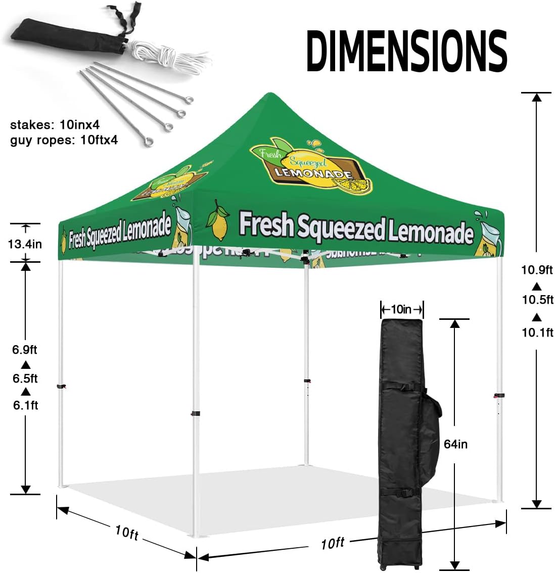 Lemonade Tent, Heavy Duty Outdoor Canopy Tent 10x10, Fresh Squeezed Lemonade Business Vendor Tent for Pop Up Market Lemonade Beverages Promotion Canopy