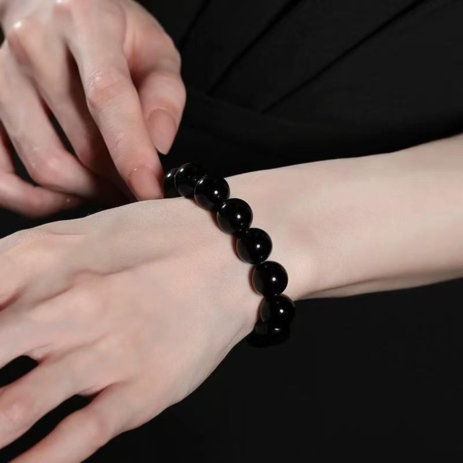 Heilendes schwarzes Obsidian-Armband, echtes vulkanisches Naturglas-Stretch-Armband für Schutz und Erdung, Verstellbarer Kristallstein-Schmuck für Männer und Frauen,16MM