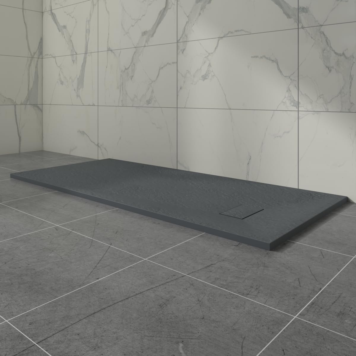 Aquariss Anthracite Smc Slate Effect Shower Enclosure Tray 1800X800mm Rectangular Wetroom Shower Base