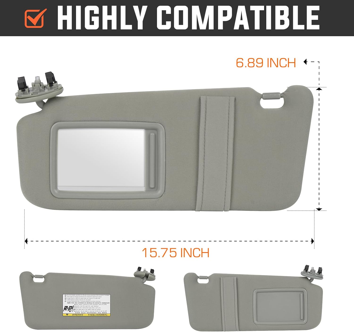 Youxmoto Sun Visor Left Driver & Right Passenger Side for Toyota Camry 2007 2008 2009 2010 2011 Without Sunroof, Gray Replaces # ‎74310-06750-E0, 74320-06780-B0