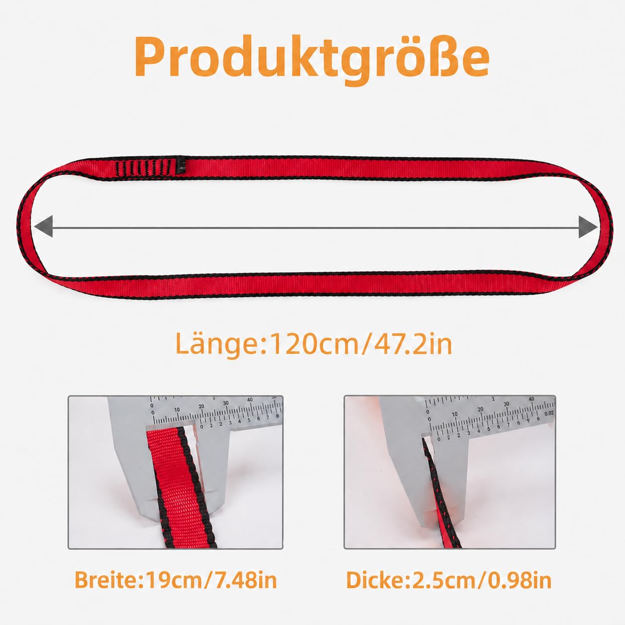 LETTO & TAILOR Pętla do wspinaczki 23KN, taśma do wspinaczki 19 mm, certyfikat CE, nylonowa taśma do jogi, budowy stoiska, ratownictwa (czerwona, 120 cm, 120 cm, opakowanie 1)