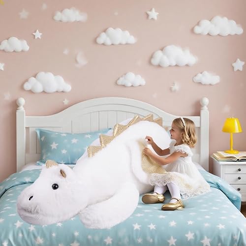 Miniatura 9 de ARELUX Lindo dragón de peluche de animales de peluche, suave peluche de pterosaurio verde mullido, almohada de dinosaurio con alas para niños y