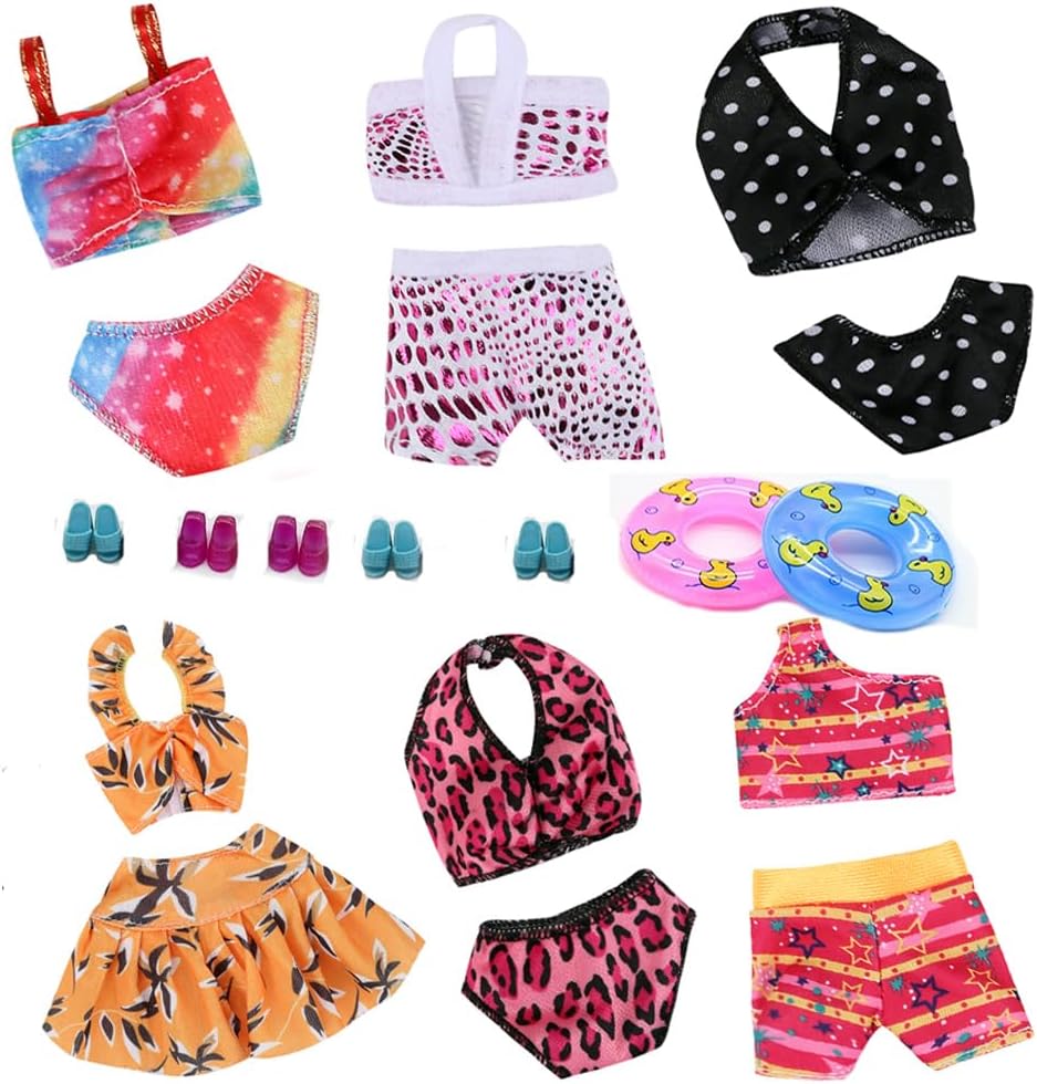 Doll Bikini Clothes, 5Sets Swimwear Bathing Outfit+5pairs Shoes+2pcs Swimming Rings for 11.5 Inch Girl Doll, Random Style (12pcs)