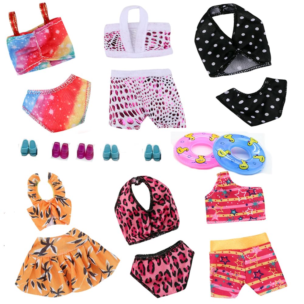 Clothes for 11.5 inch Dolls, Lance Home 5sets Swimwear Bikini Bathing Clothes+5pairs Shoes+2pcs Swimming Rings for 29cm Girl Dolls Xmas Gift, Random Style (12pcs)