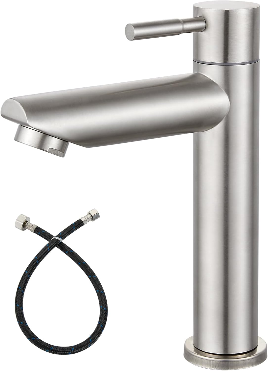 Heyalan Cold Water Only Bathroom Sink Faucet Stainless Steel SUS304 Brushed Nickel Single Handle One Hole Deck Mount Lavatory Faucet (Drain Not Included)