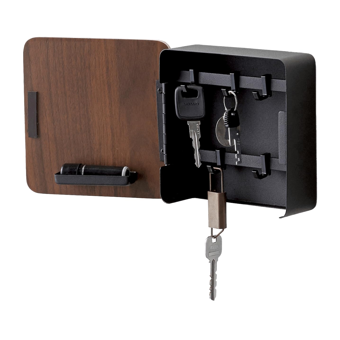 Organizador De Llaves Magnético Organizer Chiavi A Parete YAMAZAKI 4801 RIN Key Box, Black, Steel/PlyWood, 15.8 X 5.7 X 15.8 Cm Portachiavi Legno Acciaio Armario Exterior