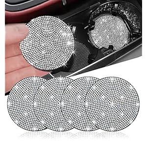 NBTEPEM 4pcs Bling Car Cup Holder Coaster, 2.75 inch Anti-Slip Shockproof Universal Fashion Car Coasters Insert Bling Crystal Rhinestone Automotive Interior Accessories for Women (4 pcs, White)