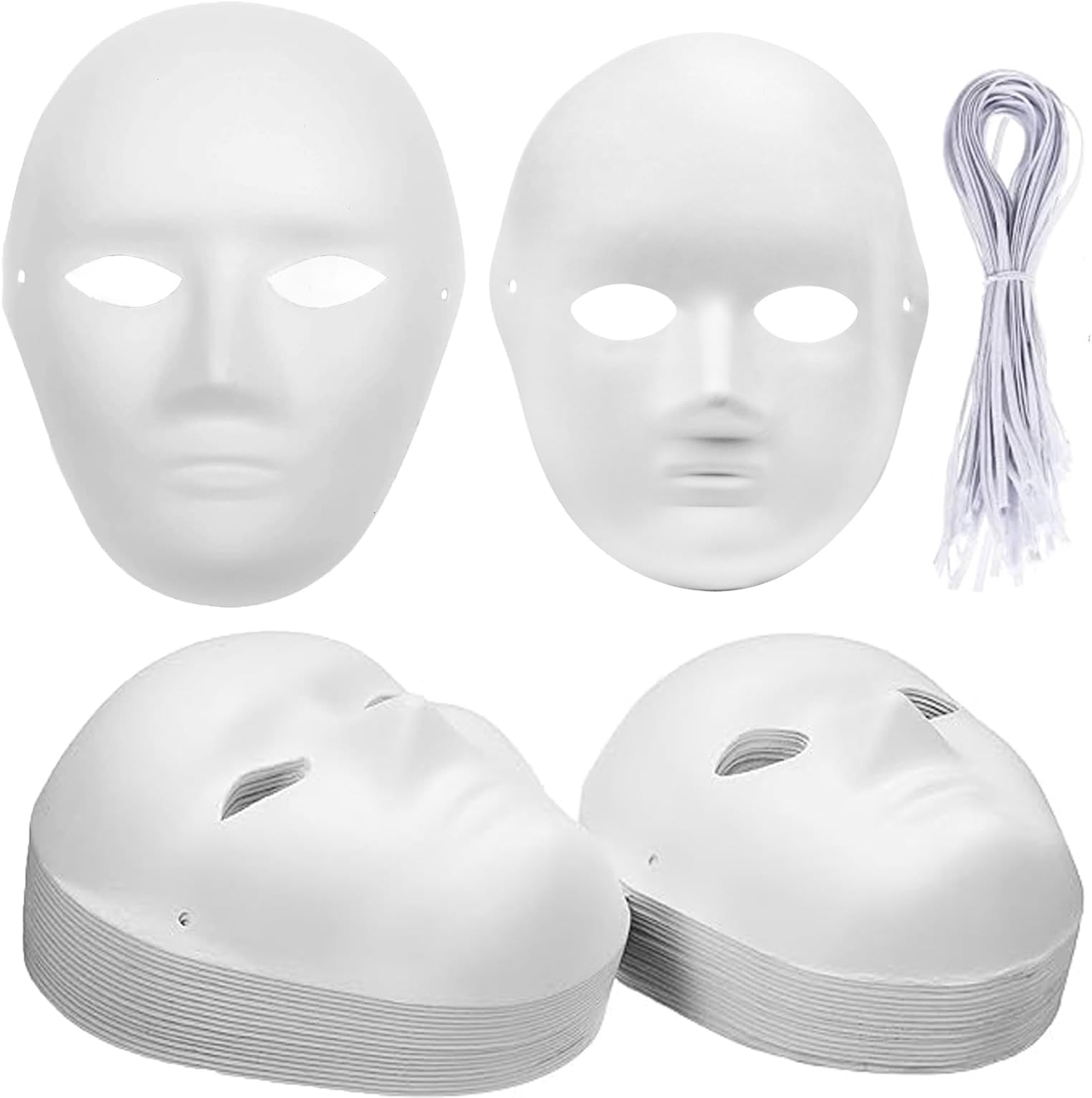 40 Pack DIY Full Face Masks, 2 Sizes Paintable White Plain Masks, Paper Mache Masks for Cosplay, Halloween, Mardi Gras, Masquerade, Dance Party, Theater, Costume