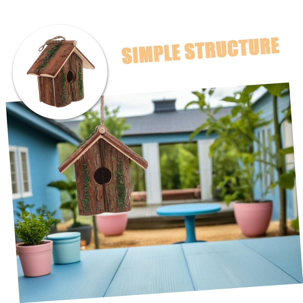 2 Piezas Casa de Pájaros Colgante Exterior Madera Natural Estilo Cabaña con para Colibríes Nido Decoración Jardín Ecológica Rústica