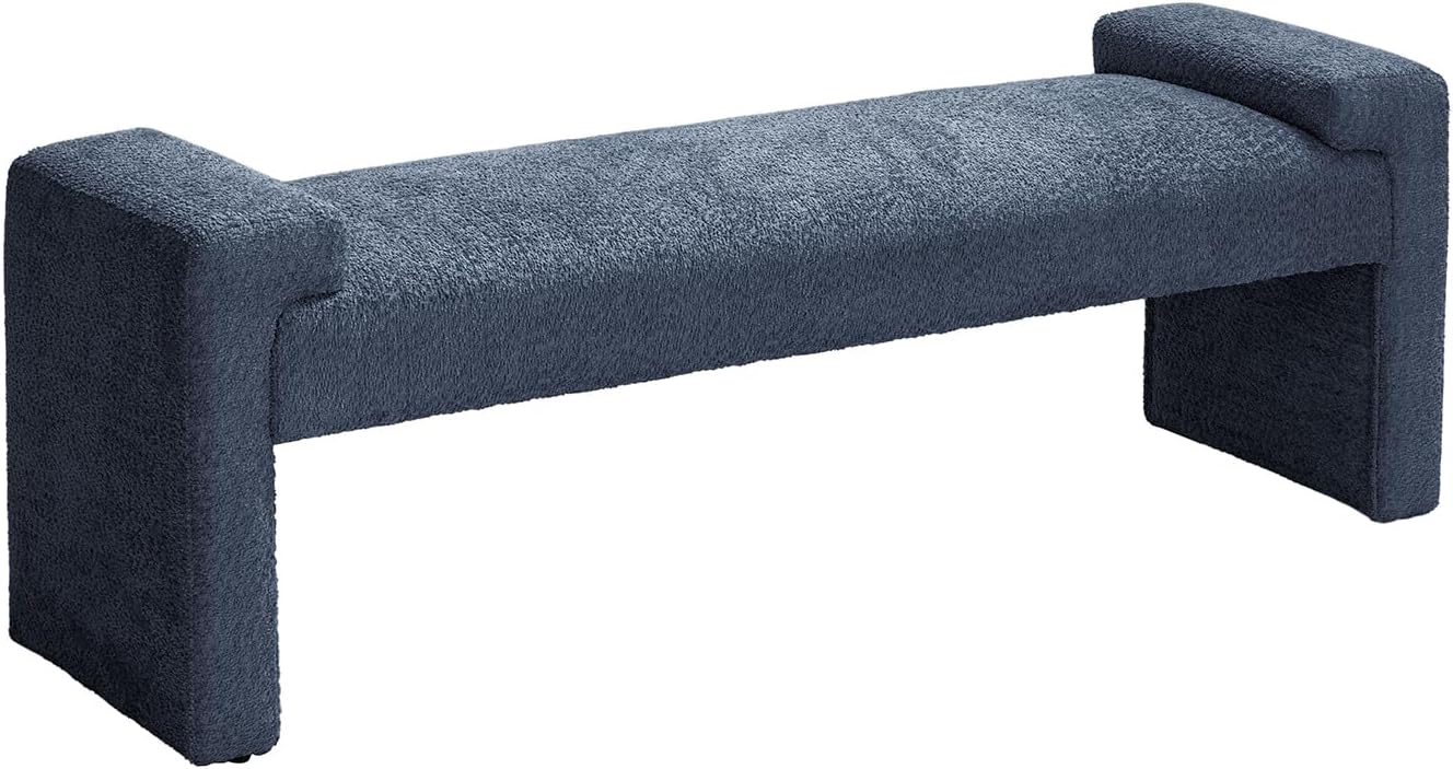 HULALA HOME 58.5" End of Bed Bench, Modern Fabric Upholstered Entryway Bench, Footrest Stool Accent Bench with Solid Wood Frame for Bedroom Living Room, Slate-Blue