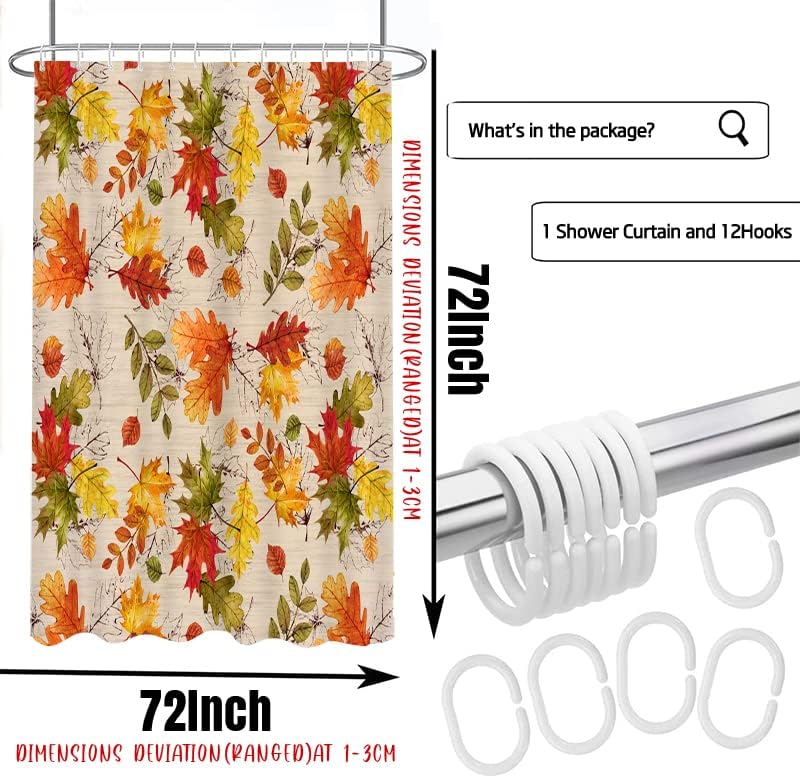 Miniatura 5 de Wollmix Cortina de ducha de hojas de arce con hojas de otoño, plantas de otoño, paisajes naturales, tela de diseño de poliéster, cortinas