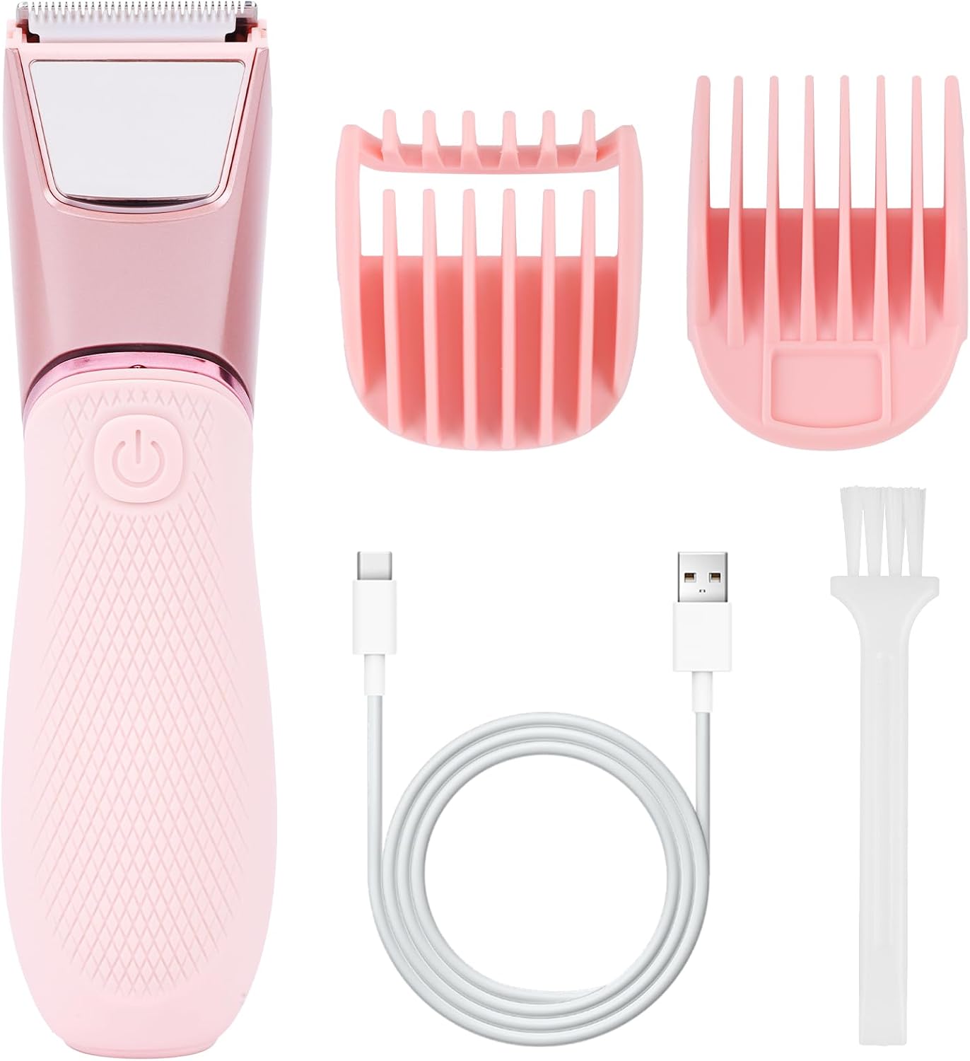 Rechargeable Bikini Trimmer for Women: Body Groomer with Mirror & LED Light for Shower & Travel – IPX7 Waterproof Pubic Hair Razor, Ceramic Blades, Electric Shaver – Pink