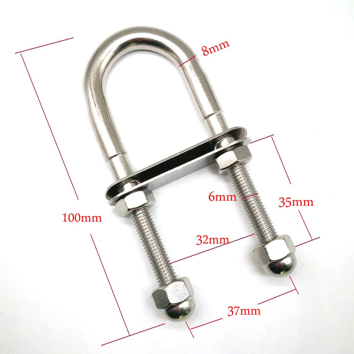 Stainless Steel 316 Eye Bolts Boat Stern Bow Eye Tie Down U Bolt with Plate and Nuts Choose from Size 1/4",3/8" (1/4 inch) (Pack of 2)