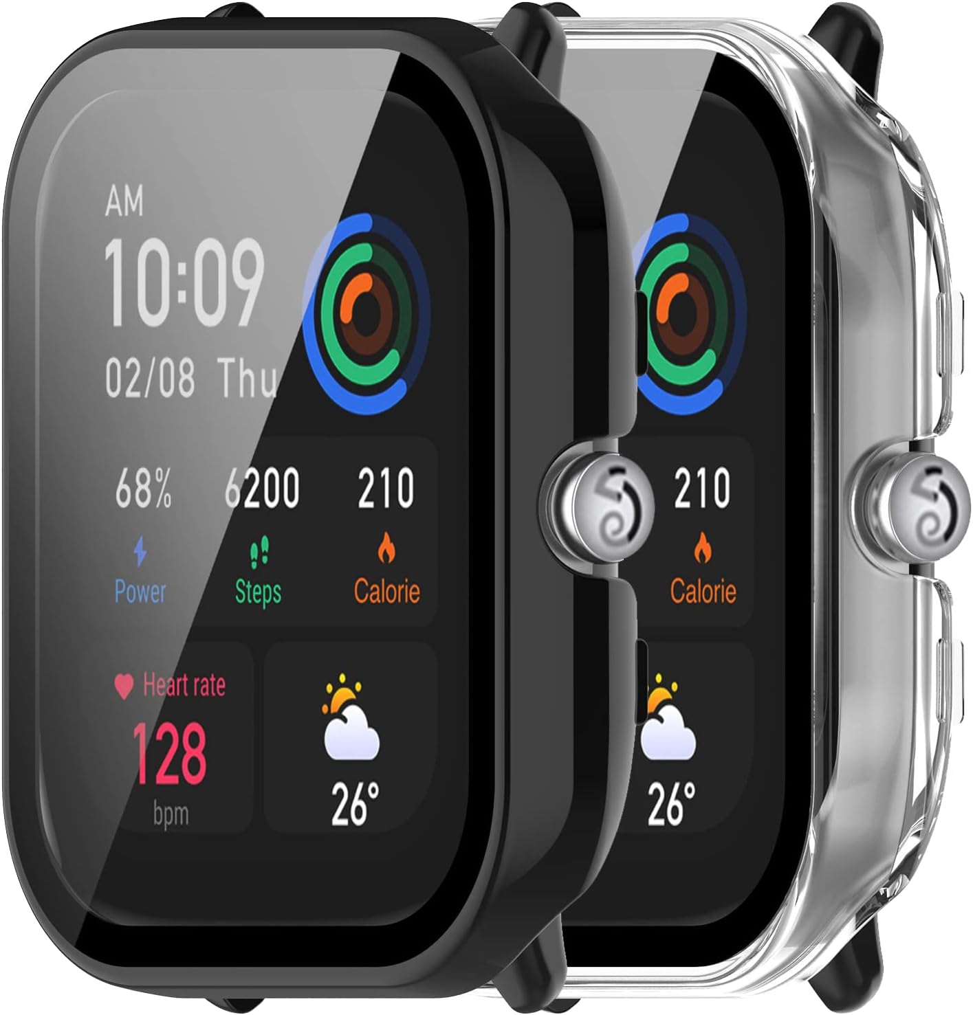 E ECSEM 2-Pack Compatible for Amazfit GTS 4 Mini Screen Protector Cover, Tempered Glass Screen + All-Round PC Matte Protector Case Set for Amazfit GTS 4 Mini for Women Men (Black&Clear)