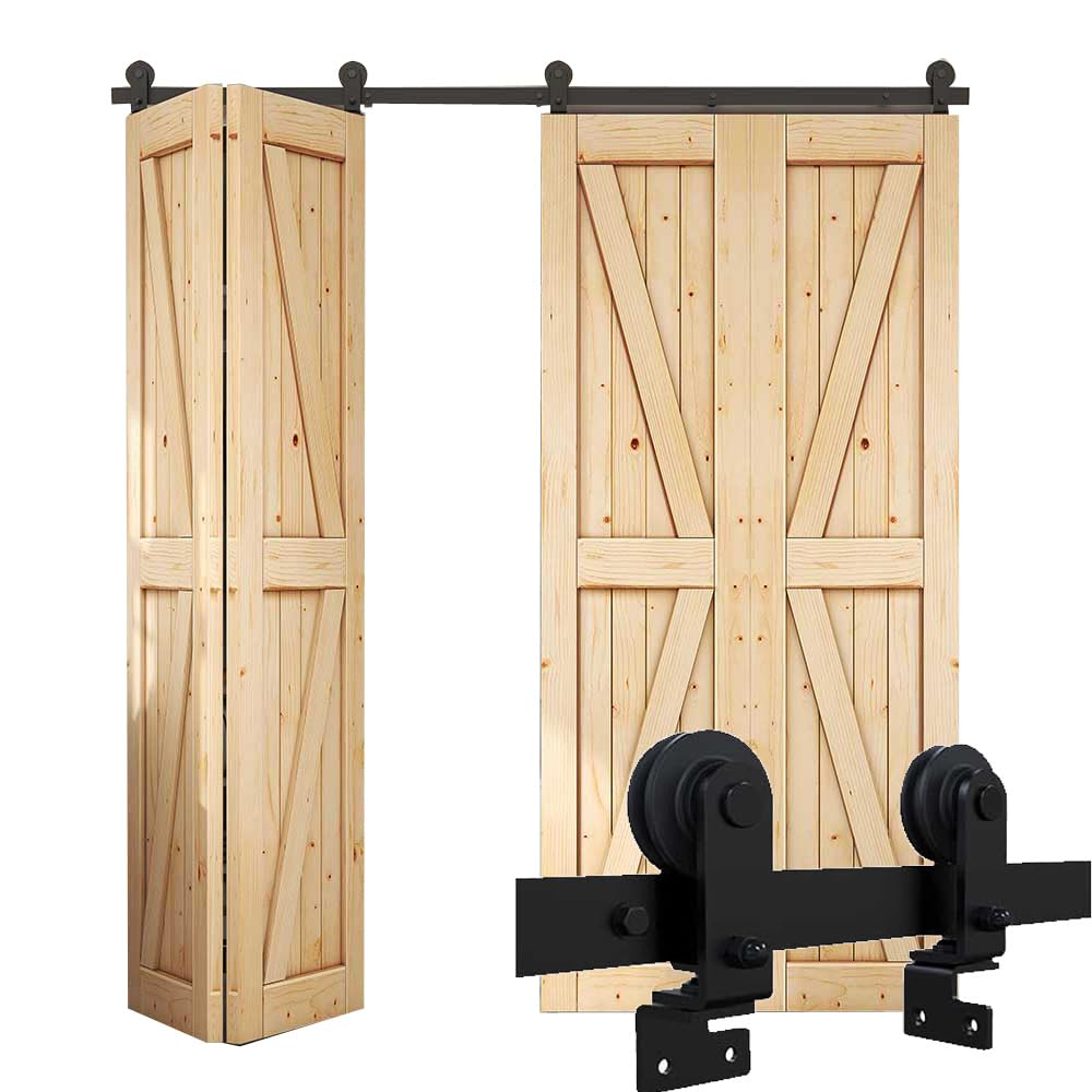 CCJH 6FT/183CM Plegables Herraje para Puerta Corredera Kit de Accesorios para Puertas Correderas de Graneros Estilo de libro T Shaped