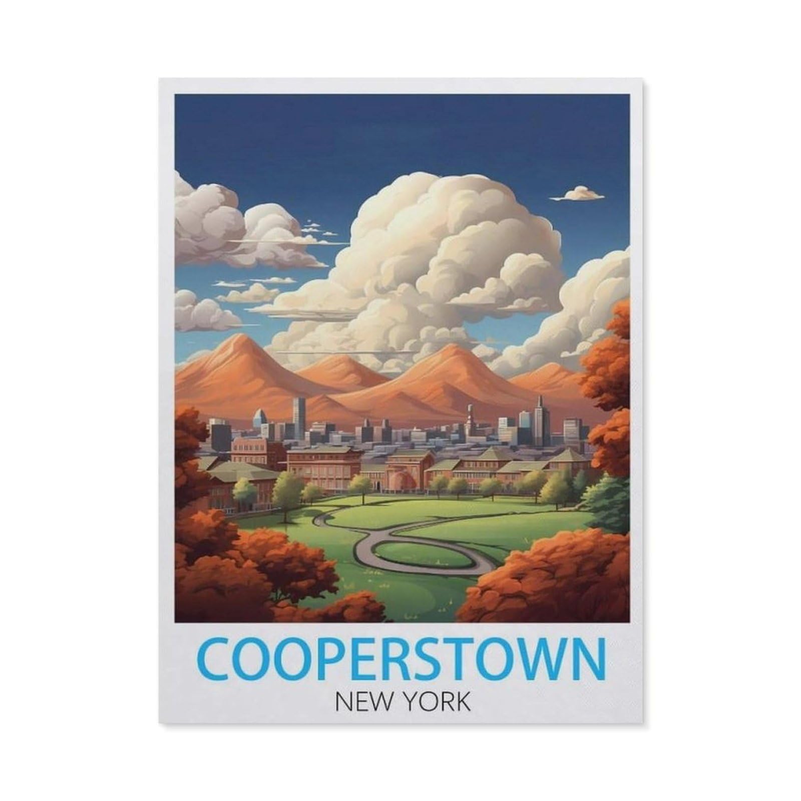 BEAYODKP Cooperstown New York Vintage Travel Posters，Diamond Art Kits for Adults and Kids, Full Drill Round Rhinestone Paint with Diamonds（40 x 50 cm/15.74 x 19.68 inches）-BW21