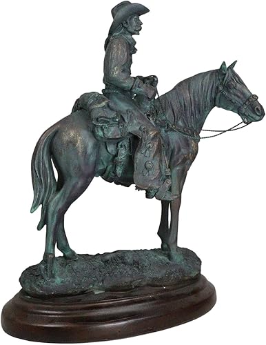 Miniatura 4 de Ebros Gift Figura rústica de vaquero de Ranger occidental con sombrero montando en fiel caballo corcel en bronce sintético, acabado verdigris en