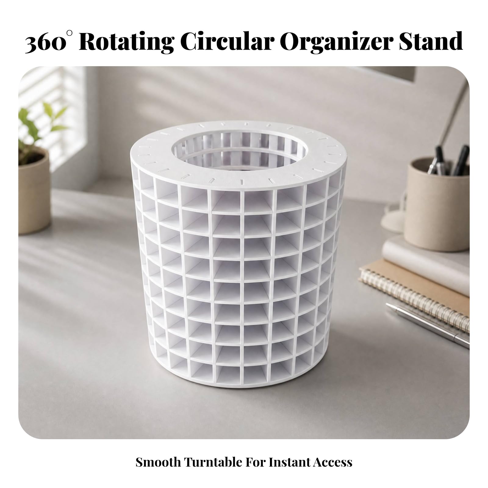 Ronyme Organiseur Bureau Rotatif à 360 Gran Capacité TR Rangement Base Cachée Boîte Rangement à Compartimen Multiples, Métal Carré