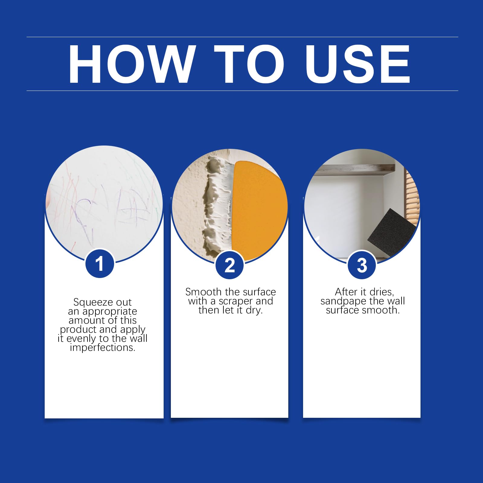 Tubo di pasta di riparazione per pareti con spatola/carta vetrata, pasta di riparazione multiuso, per interni ed esterni, set di riparazione per cartongesso (6 pezzi)