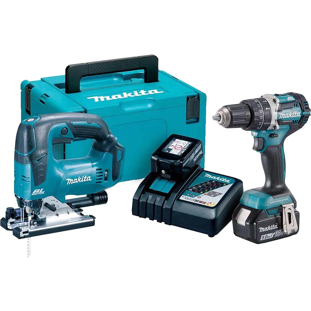 Makita Dlx2202tj118v Lxt Dhp484 Brushless Combi Hammer Drill + Djv182z Jigsaw