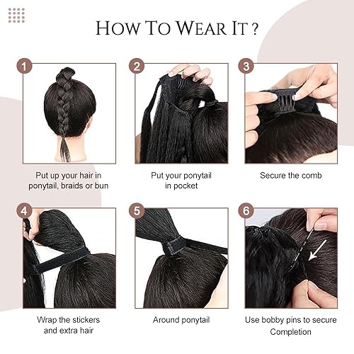 Miniatura 5 de Extensión de cola de caballo recta tipo afro de 30 pulgadas, suave y natural como el cabello humano, extensión de cola de caballo envolvente para