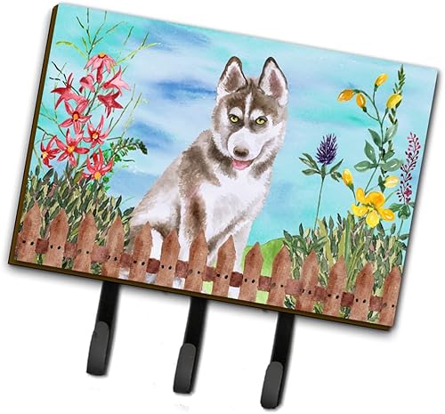 Caroline's Treasures CK1258TH68 - Correa de resorte gris husky siberiano o llavero, ganchos de pared, ganchos para llaves, soporte para colgar