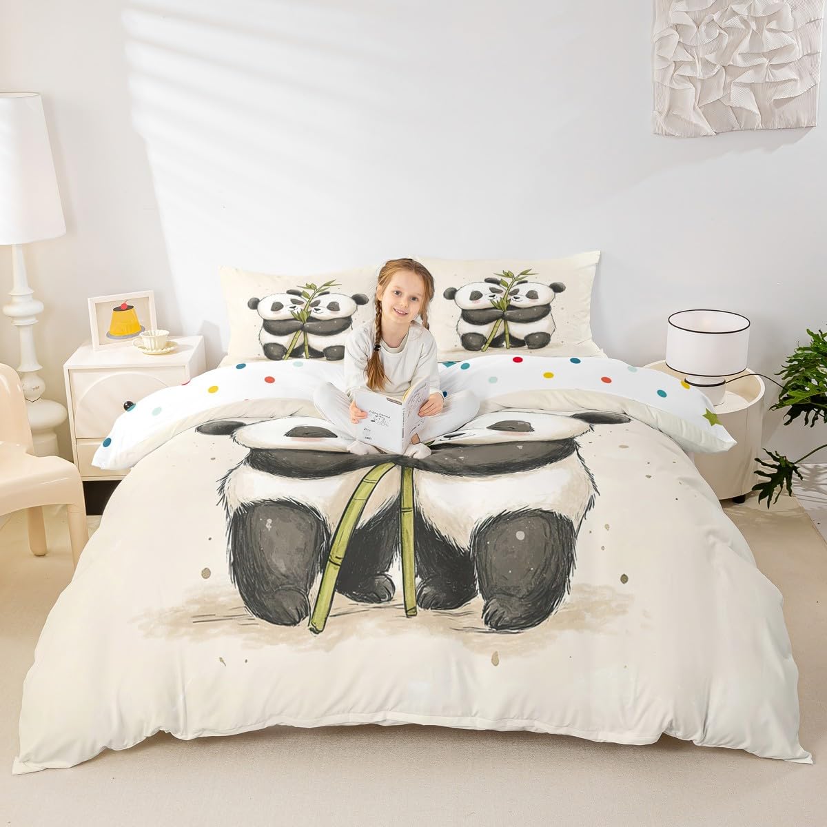 Homewish Housse de Couette 140x200 Animaux Panda pour Fille Garcon, Parure de Lit Enfant Panda de Dessin Animé, Sets de Housses de Couettes Animal Mignon, Couvre Lit Imprimées Réversibles