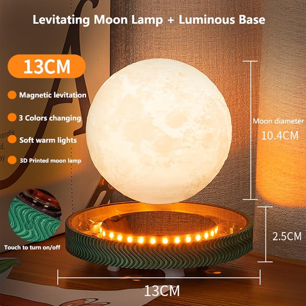 Levitating Moon Lamp Floating Saturn Lamp with Transparent Luminous Light Base Suspension 360° Rotation Saturn Light 3 Colors Display Mode Table Lamp for Home Office