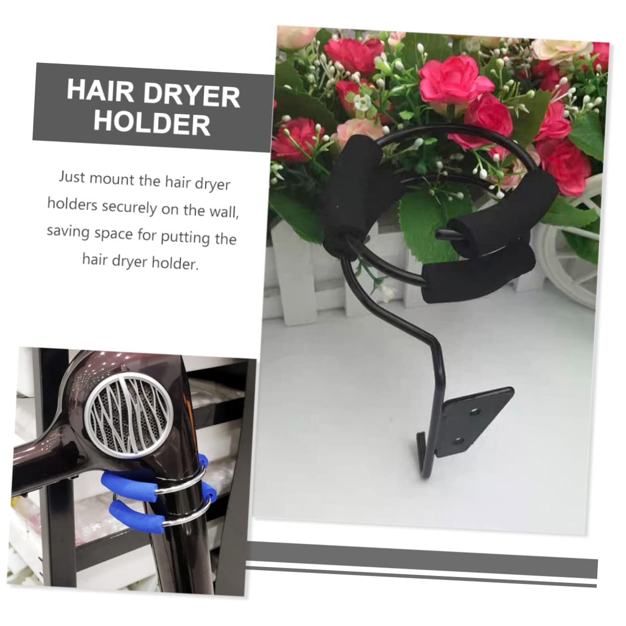 FRCOLOR 4 Sätze Fönständer Trimmer Halter Lockenwickler Clipper Gummibänder Hair Dryer Holder Bad Wandregal Friseurbedarf Wandmontiertes Hängeregal Rostfreier Stahl 2 Stück * 4