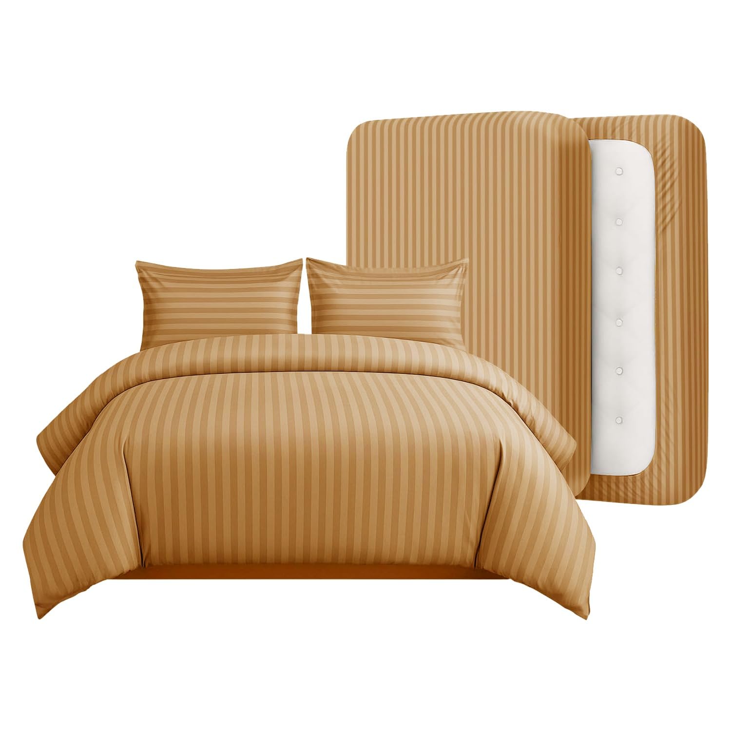 Casabella Duvet Cover Sets - 4 Pc Luxury Double Duvet Brushed Microfiber Duvet Full Set - Duvet Cover, Fitted Sheet & Pillowcase 2 Pack - Soft & Durable Double Duvet Set - Ochre Bedding — image 1