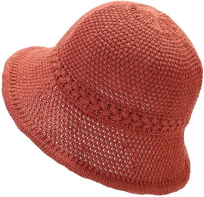 Women's Summer Solid Color Hollow Bucket Hat Sun Protection Thin Knitted Fisherman Caps