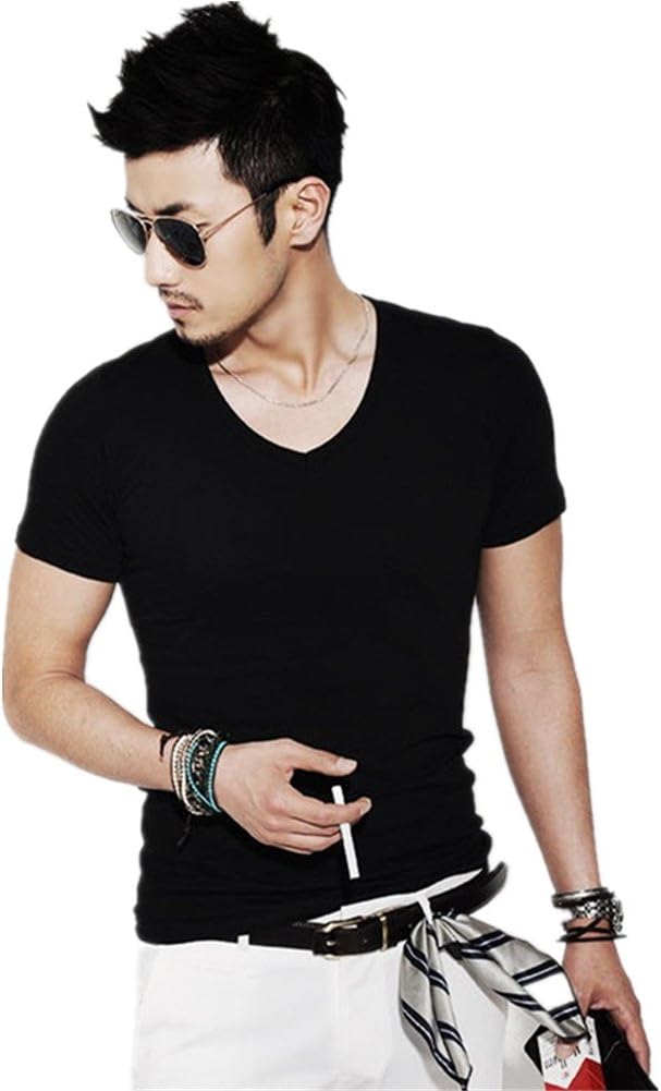 JoJo Home Men's Casual Basic T Shirt, Athletic Shirt Short Sleeve V Neck O Neck Tee (L, Black(V))