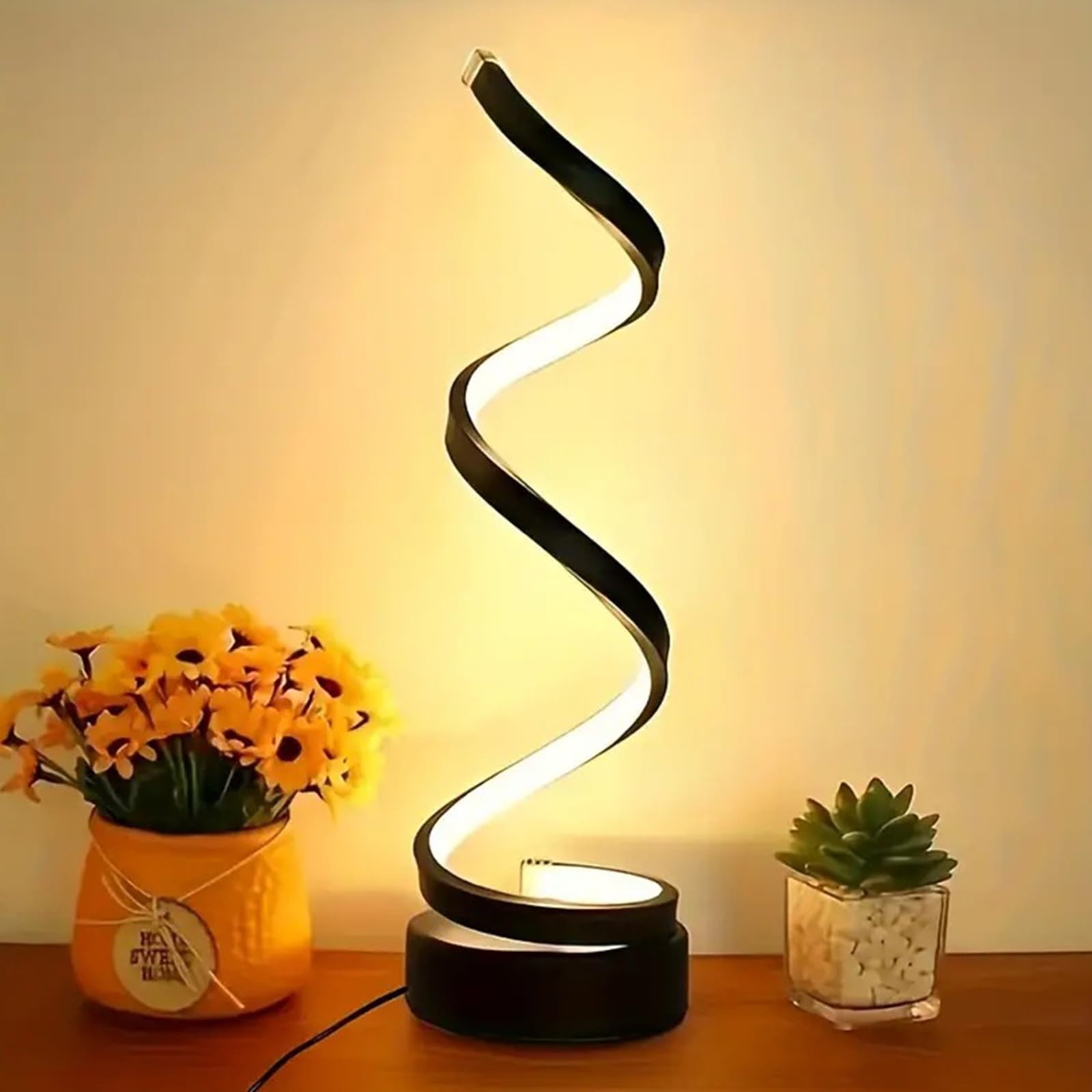 Ruiqas Lámpara de mesa LED para dormitorio alimentada por USB estilo minimalista luz de escritorio en espiral 3 colores atenuación continua lámpara de mesita de noche